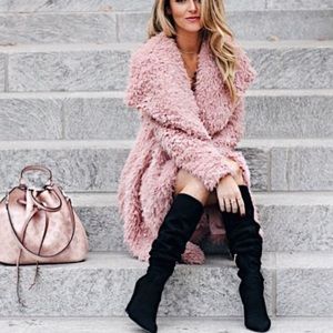 Misguided pink fuzzy coat